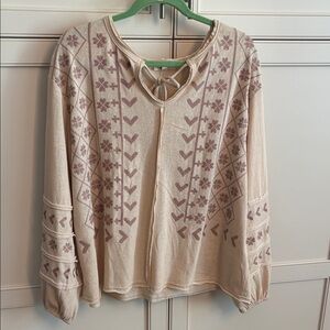 Easel Cream Tunic with Mauve Embroidered Motif